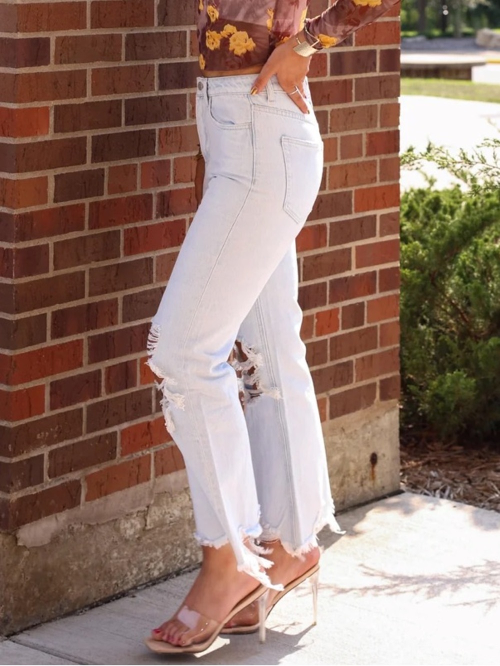 Women’s High-Rise Distressed Crop Jeans — Light Wash Denim - Picture 5 of 5